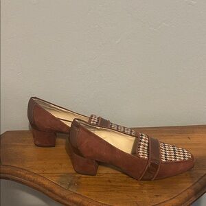 Alex Marie Brown Houndstooth Block Heel Loafers